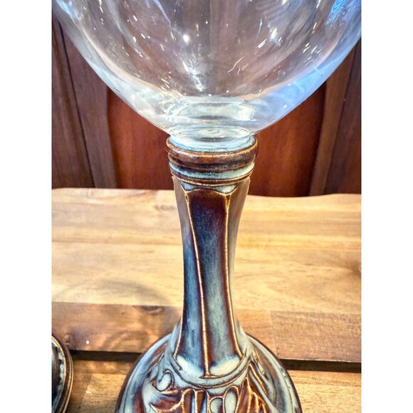 Vtg. Set of 2 Handcrafted Pottery Stoneware Wine Glasses Goblets Chalice SIGNED - Picture 8 of 8